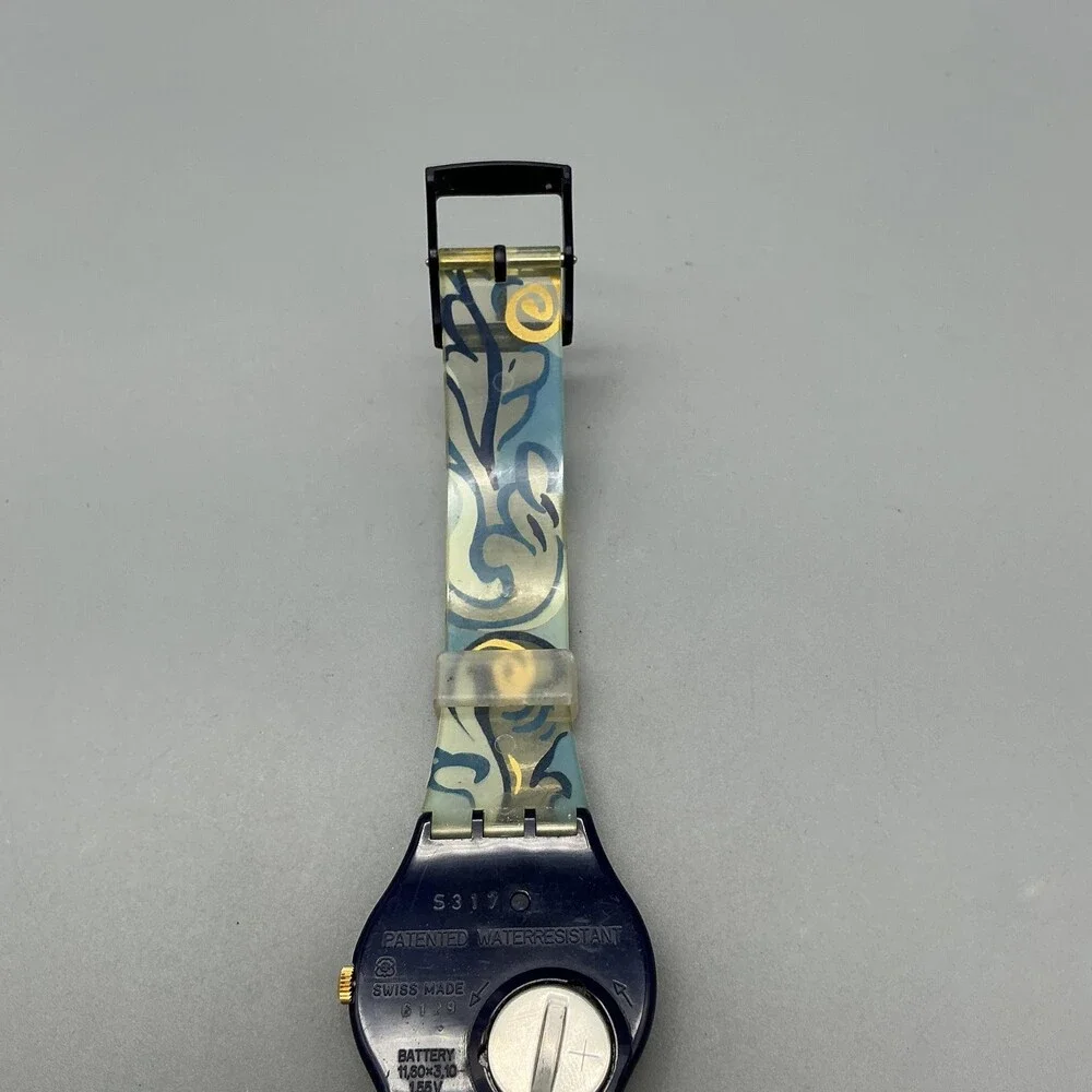 Vintage Swatch Algarve Men Watch 34mm White Blue Band Swiss New Battery